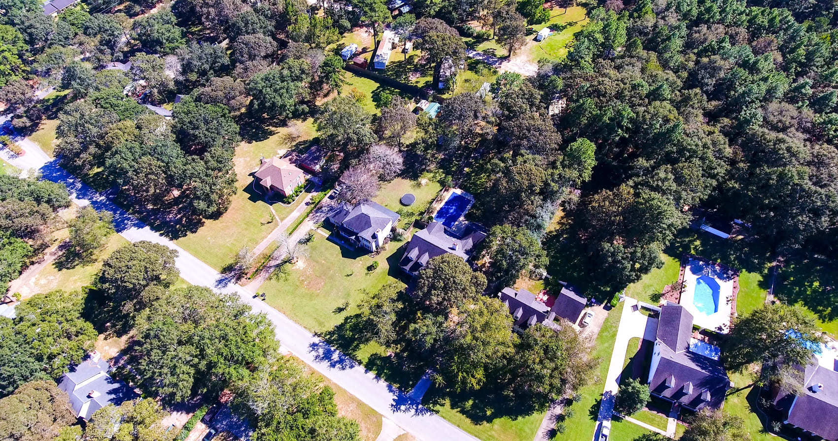 An overhead image of a residential neighborhood in Madison, AL